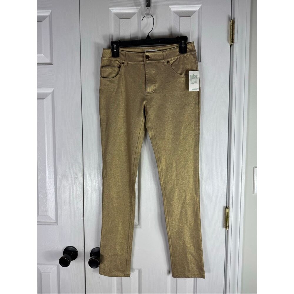 NWT Eric Womens Gold Metallic Straight Leg Pants Size 2
